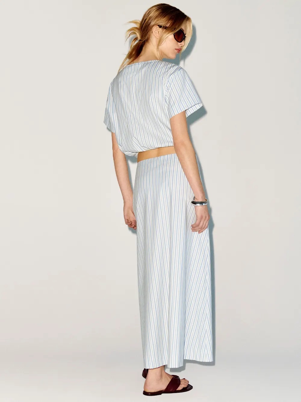 NEW Reformation Jordan Two Piece Skirt Set Cotton Calamari Stripe | US 4 UK 8 - Picture 4 of 14